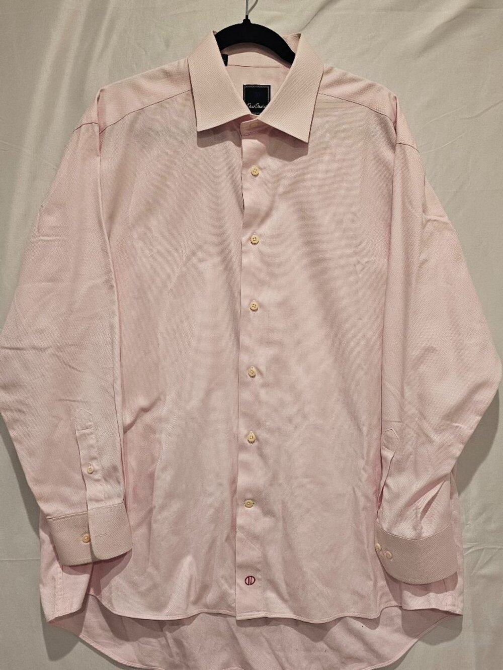 David Donahue Men's Dress Shirt 17 32/33 Light Pink Textured Woven